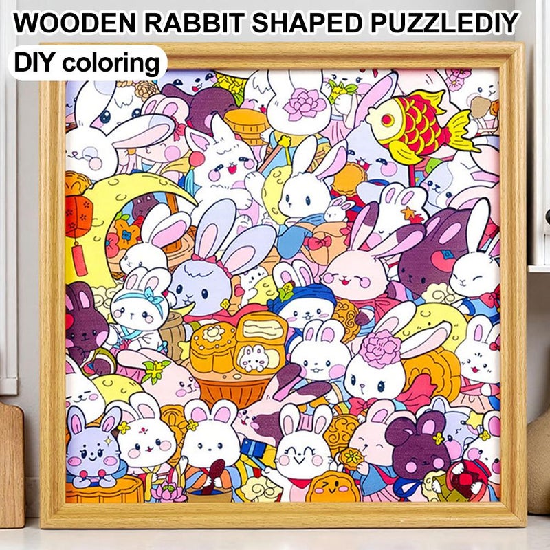 Handmade Wooden Rabbit Puzzle Set for Kids – 40 Pcs DIY Coloring Puzzle, Educational Wooden Toy, Safe & Eco-Friendly, Perfect Christmas Gift & Home Decoration (with pen) - Image 4